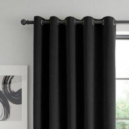 Catherine Lansfield Wilson Blackout Thermal  117X137Cm Curtains Two Panels Black - thumbnail 1