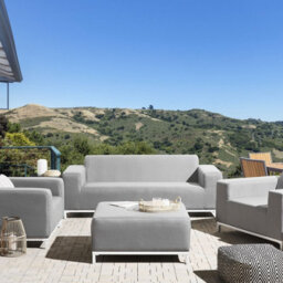 Beliani 5-Seater Outdoor Sofa Set Light Grey Polyester Fabric With Ottoman - L185 X D84 X H67Cm - thumbnail 2