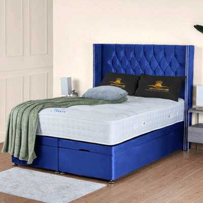 UKBEDFURNITURE Francesca Plush Blue End Opening Divan Ottoman Bed With 54 Inch Headboard - image 1