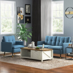 Homcom Modern Upholstered Two Seater Sofa For Bedroom Living Room Dark Blue - thumbnail 9