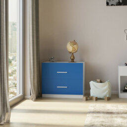 Urbn-Living Urbnliving Height 51.5Cm 2 Drawer Wooden Kids Bedroom Chest Cabinet Blue Colour Modern Storage Cupboard Wide - thumbnail 2