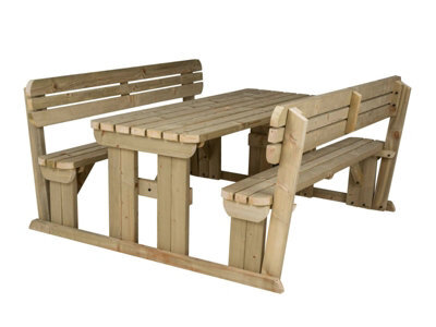 Arbor Garden Solutions Alders Wooden Picnic Bench And Table Set, Rounded Outdoor Dining Set With Backrest (6Ft, Natural Finish) - image 1