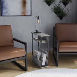 Urbn-Living Urbnliving 63Cm Height Grey 3 Tier Slim Coffee Side Table Newspaper Magazine Shelf Rack Bedside Sofa End Desk - thumbnail 2