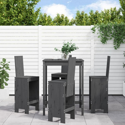 Berkfield 5 Piece Garden Bar Set Grey Solid Wood Pine - image 1