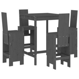 Berkfield 5 Piece Garden Bar Set Grey Solid Wood Pine - thumbnail 2