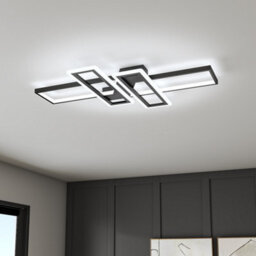 Living And Home Geometric Black Frame Rectangular Integrated Led Semi Flush Ceiling Light Fixture In White Light 90Cm - thumbnail 1