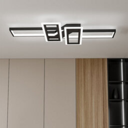 Living And Home Geometric Black Frame Rectangular Integrated Led Semi Flush Ceiling Light Fixture In White Light 90Cm - thumbnail 3