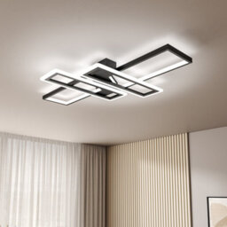 Living And Home Geometric Black Frame Rectangular Integrated Led Semi Flush Ceiling Light Fixture In White Light 90Cm - thumbnail 2
