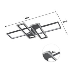 Living And Home Geometric Black Frame Rectangular Integrated Led Semi Flush Ceiling Light Fixture In White Light 90Cm - thumbnail 6