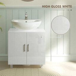 Freestanding Bathroom High Gloss Under Sink Cabinet, White - thumbnail 3