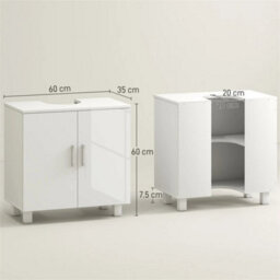 Freestanding Bathroom High Gloss Under Sink Cabinet, White - thumbnail 2