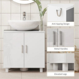 Freestanding Bathroom High Gloss Under Sink Cabinet, White - thumbnail 6