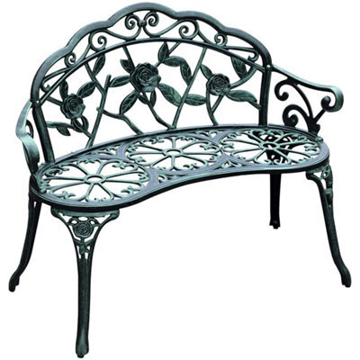 Garden Bench Porch Park Chair Seater Vintage Rose Style Cast Aluminium - image 1