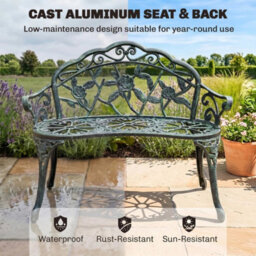 Garden Bench Porch Park Chair Seater Vintage Rose Style Cast Aluminium - thumbnail 4