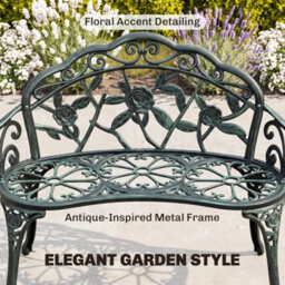 Garden Bench Porch Park Chair Seater Vintage Rose Style Cast Aluminium - thumbnail 3
