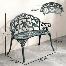 Garden Bench Porch Park Chair Seater Vintage Rose Style Cast Aluminium - thumbnail 2