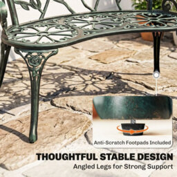 Garden Bench Porch Park Chair Seater Vintage Rose Style Cast Aluminium - thumbnail 6