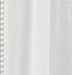 Tyrone Textiles Pair Of Tahiti White Pom-Pom Trim Linen Look Voile Panels With Rod Pocket Header 137 Cms - thumbnail 3