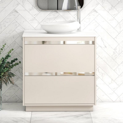 Royal Bathrooms Orion 800mm Warm Taupe Floor Standing Plain White Countertop Vanity Unit 2 Drawer With Nova Basin & Chrome Accent Trim - image 1