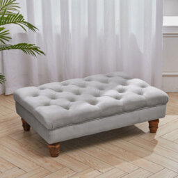 Darphe Buttoned Velvet Rectangular Ottoman Footstool With Gourd-Shaped Legs - thumbnail 1