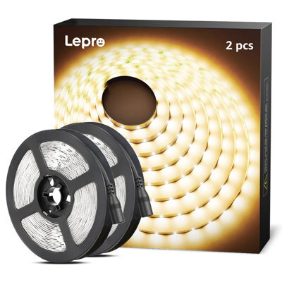 Lepro 12V Led Strip Light (No Power Plug), Warm White 3000K, 60 Leds/m, 5M 2300Lm, Pack Of 2 - image 1