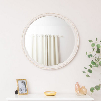 Melody Maison Round Distressed White Washed Wooden Bobbin Detailed Wall Mirror - 80Cm X 80Cm - image 1