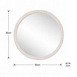 Melody Maison Round Distressed White Washed Wooden Bobbin Detailed Wall Mirror - 80Cm X 80Cm - thumbnail 8