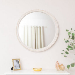 Melody Maison Round Distressed White Washed Wooden Bobbin Detailed Wall Mirror - 80Cm X 80Cm