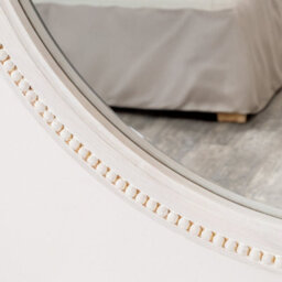 Melody Maison Round Distressed White Washed Wooden Bobbin Detailed Wall Mirror - 80Cm X 80Cm - thumbnail 3