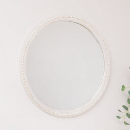 Melody Maison Round Distressed White Washed Wooden Bobbin Detailed Wall Mirror - 80Cm X 80Cm - thumbnail 4
