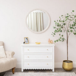Melody Maison Round Distressed White Washed Wooden Bobbin Detailed Wall Mirror - 80Cm X 80Cm - thumbnail 7