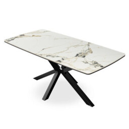 More4Homes Juno Sintered Stone Ceramic Calcutta Gold Gloss Dining Table - thumbnail 2