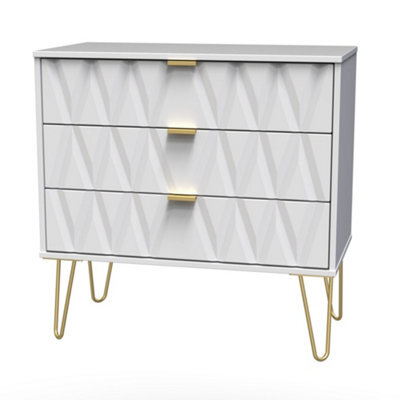 Diamond Ready Assembled Matt White No Effect 3 Drawer Wide Chest (H)695mm (W)765mm (D)415mm - image 1