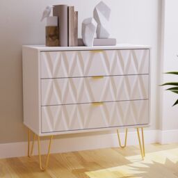 Diamond Ready Assembled Matt White No Effect 3 Drawer Wide Chest (H)695mm (W)765mm (D)415mm - thumbnail 3