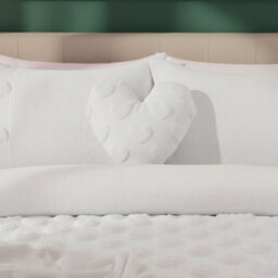 Heart Shaped Teddy Fleece Cushion Ultra Soft Plush Decorative Pillow White One Size