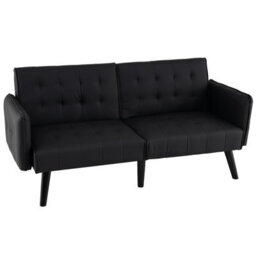 Costway 164 Cm Convertible Futon Sofa Bed Couch Loveseat W/backrests Black - thumbnail 1