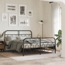 Berkfield Metal Bed Frame Without Mattress With Footboard Black 140X190Cm - thumbnail 1