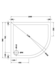 Hudson Reed Pearlstone Right Hand Offset Quadrant Slimline Textured Grey Slate Effect Shower Tray, 1000 X 900 X 40mm - thumbnail 3