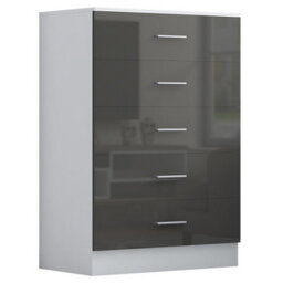 Reflect 1 Door Plain Wardrobe, 5 Drawer Chest, 2X 2 Drawer Bedsides - Grey Gloss & Matt White - Modern Bedroom Furniture Set - thumbnail 8