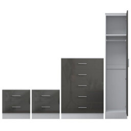 Reflect 1 Door Plain Wardrobe, 5 Drawer Chest, 2X 2 Drawer Bedsides - Grey Gloss & Matt White - Modern Bedroom Furniture Set - thumbnail 5