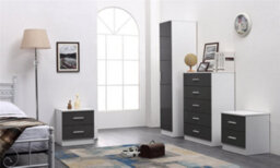 Reflect 1 Door Plain Wardrobe, 5 Drawer Chest, 2X 2 Drawer Bedsides - Grey Gloss & Matt White - Modern Bedroom Furniture Set - thumbnail 1