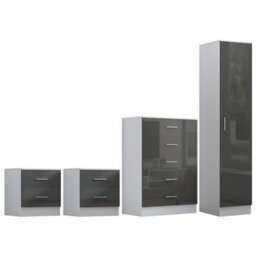 Reflect 1 Door Plain Wardrobe, 5 Drawer Chest, 2X 2 Drawer Bedsides - Grey Gloss & Matt White - Modern Bedroom Furniture Set - thumbnail 6