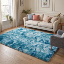 Oxford Homeware Shaggy Rug Anti-Slip Washable Soft Fluffy Living Room And Bedroom Rug (Mottled Teal, 120X170Cm) - thumbnail 1