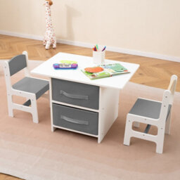 Costway Kids Table And Chair Set Toddler Wooden Activity Table & 2 Chairs-Grey