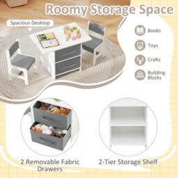 Costway Kids Table And Chair Set Toddler Wooden Activity Table & 2 Chairs-Grey - thumbnail 6
