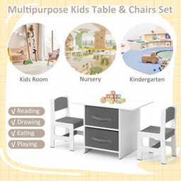 Costway Kids Table And Chair Set Toddler Wooden Activity Table & 2 Chairs-Grey - thumbnail 7