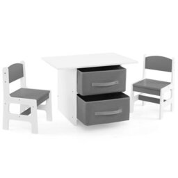 Costway Kids Table And Chair Set Toddler Wooden Activity Table & 2 Chairs-Grey - thumbnail 9