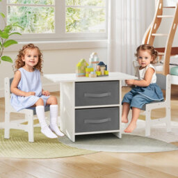 Costway Kids Table And Chair Set Toddler Wooden Activity Table & 2 Chairs-Grey - thumbnail 4