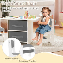 Costway Kids Table And Chair Set Toddler Wooden Activity Table & 2 Chairs-Grey - thumbnail 8
