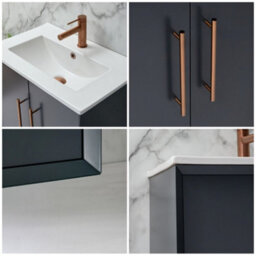 Homestylestore Anthracite 610mm Wall Hung Bathroom Vanity Unit With Basin And Brushed Copper T Bar Handle - thumbnail 3